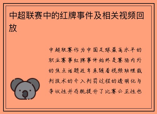 中超联赛中的红牌事件及相关视频回放