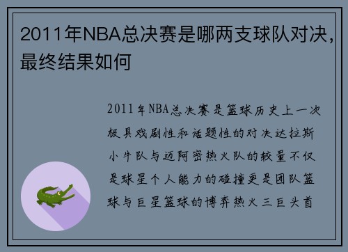 2011年NBA总决赛是哪两支球队对决，最终结果如何